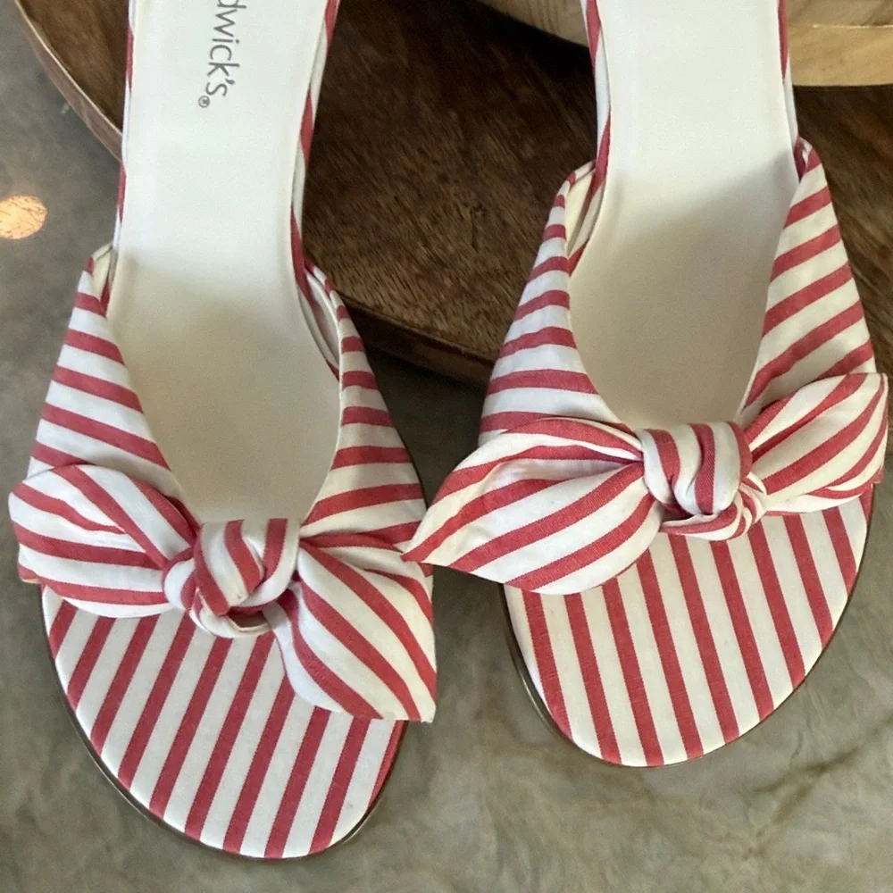 Chadwicks Red and White Striped Knot Slide Mules New - Picture 3 of 6